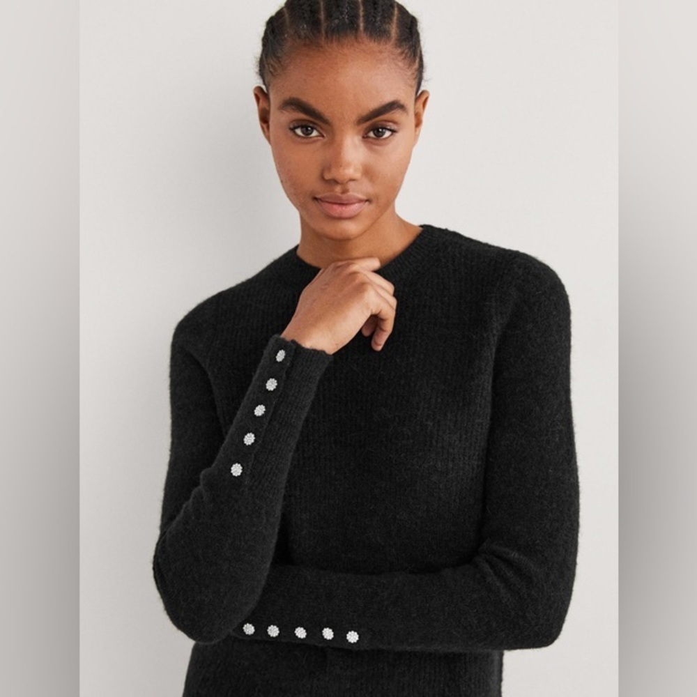 BODEN Jewel Button Fluffy Wool Alpaca Blend Sweater in Black Size Small NEW